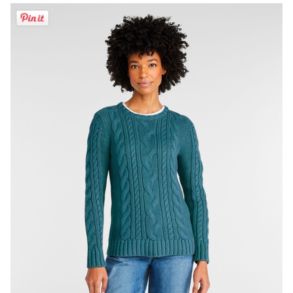 NWT L.L. Bean Oatmeal Double L Cable Sweater PM